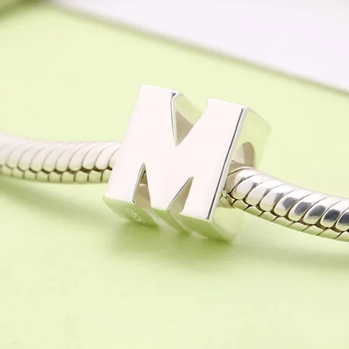 Vista 4 de ABUN Abalorio de plata de ley 925 con letra inicial de la A a la Z se adapta a pulseras collar Plata esterlina
