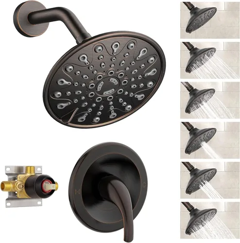 Vista 10 de EMBATHER - Juego de grifo de ducha de níquel cepillado, accesorios de ducha con cabezal de ducha de lluvia de 6 pulgadas, válvula de ducha