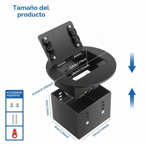 Vista 3 de Kit de Salida Eléctrica de Piso Empotrado, Receptáculo Dúplex Circular Oculto Resistente a Manipulaciones 20A, Caja de Cubierta de Salida Eléctrica