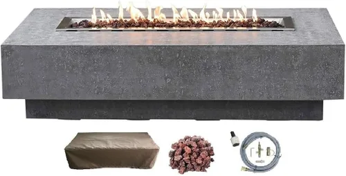 Vista 83 de Elementi+ Mesa de Fuego de Gas Colorado de Hormigón Fundido de 56" Rectangular, Hoguera al Aire Libre con Ignición Electrónica Incluye Cubierta