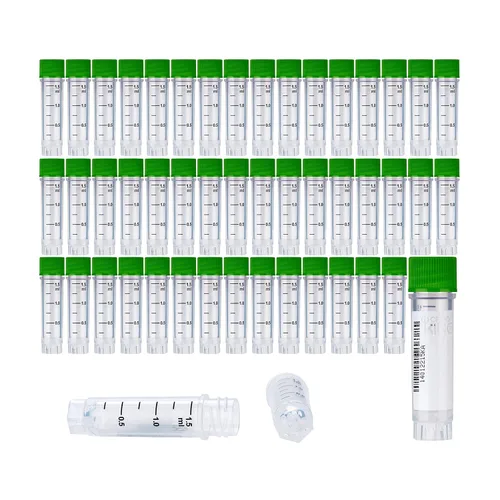 Vista 23 de Cryoviales de 0.0 fl oz, 25Pcs Cryotubes con código de barras lateral, frascos de esterilización con rosca externa, tubos de muestra con tapas Azul