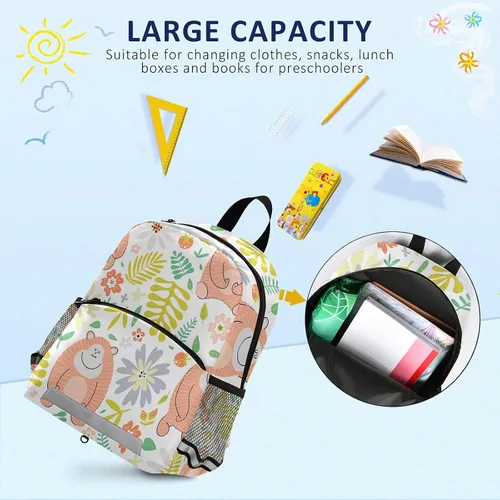 Vista 5 de beeplus Mochila de hipocampo azul para preescolar con correa de seguridad, correa para el pecho, bolsa escolar para niños y niñas, blanco3, Mochilas
