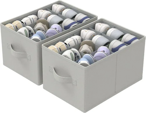Vista 10 de 2 paquetes de organizadores de zapatos en cubo, caben hasta 24 pares, contenedores de almacenamiento plegables que ahorran espacio, sistema