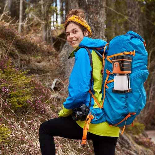 Vista 8 de Lámpara LED de campamento súper brillante de 1500 lúmenes, 4 modos de luz, reflector regulable, lámpara de emergencia alimentada por batería