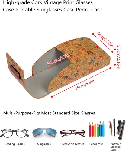 Vista 2 de Estuche rígido para lentes de sol, corcho, estampado retro clásico para mujeres y hombres, con solapa vertical