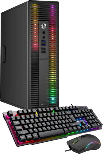 Vista 10 de HP EliteDesk - Computadora con luces RGB de escritorio, procesador AMD serie A, 16 GB de RAM, 1 TB SSD, Windows 11 de 64 bits, Wi-Fi, teclado