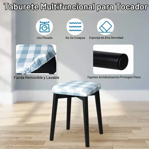 Vista 8 de Set de mesa de tocador Giantex con 8 bombillas y interruptor táctil, mesa de maquillaje para niñas princesa con espejo redondo grande, 2 cajones