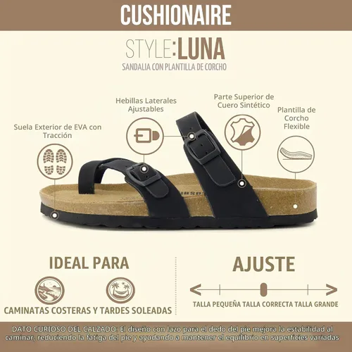 Vista 4 de CUSHIONAIRE Luna - Sandalias con plantilla de corcho para mujer con correas Negro