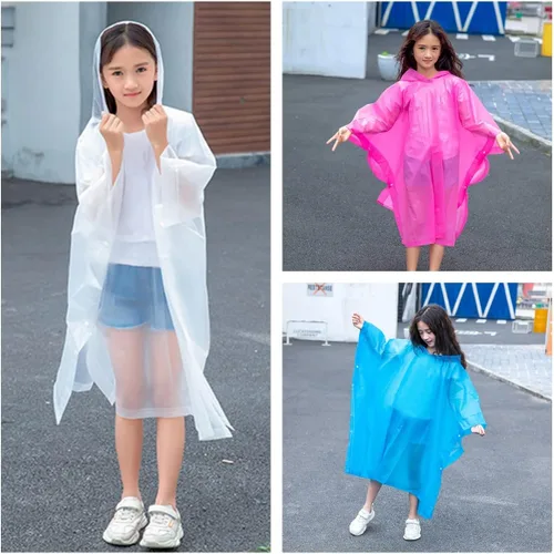 Vista 6 de Poncho de lluvia para niños, reutilizables, paquete de 2 abrigos impermeables de EVA con capucha para niños y niñas