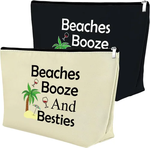 Vista 15 de Mxrymvu Regalos de playa para mujeres, bolsa de maquillaje, regalos para amantes de la playa, 2 piezas beige.