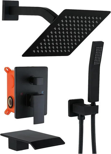 Vista 11 de JOYWELL - Grifo de ducha dorado cepillado, cabezal de ducha de 8 pulgadas Accesorios de ducha de equilibrio de presión de 2 funciones,Pulverizador