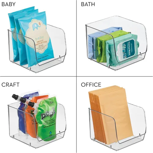 Vista 7 de iDesign - Bandeja de almacenamiento apilable con parte frontal abierta para despensa o almacenamiento doméstico, transparente, fabricada en EE. UU