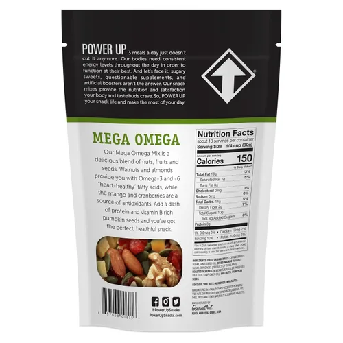 Vista 3 de Power Up Mega Omega Trail Mix Gourmet Nut - Bolsa de mezcla de frutos secos, 14 onzas
