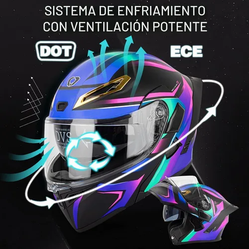Vista 2 de Casco modular Bluetooth para motocicleta, certificado DOT, abatible, de cara completa, antivaho, doble máscara, casco de motocicleta de calle