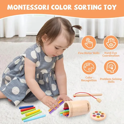 Vista 3 de Juguetes Montessori para niños de 2, 3, 4 años, juego de pesca magnética de doble juego para niños de 18 meses, juguete preescolar de clasificación