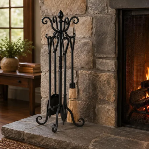 Vista 3 de Pilgrim Home and Hearth 19008 - Juego de herramientas para chimenea victoriana, bronce cepillado