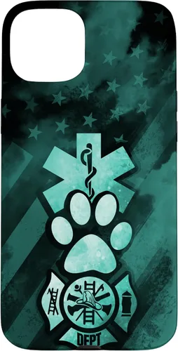 Vista 8 de Funda americana para iPhone 13 EMT EMS Firefighter Dog Paw Turquoise Fire Rescue