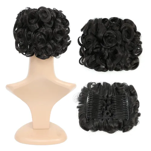 Vista 19 de SWACC Extensión de Moño de Cabello Rizado Corto y Desordenado, Peines de Cabello Fáciles de Estirar, Extensión de Cola de Caballo con Clip, Coletero