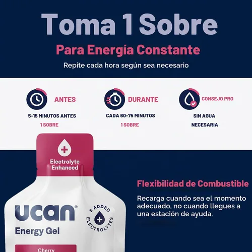 Vista 5 de UCAN Gel energético + electrolitos Cereza Sin azúcar Paquete de 12