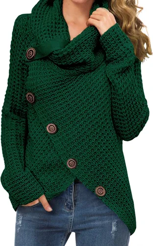 Vista 26 de GRECERELLE - Suéteres de cuello alto con cuello grueso, manga larga, dobladillo asimétrico, sueltos, de punto, para mujer, de otoño, S-2XL 02 negro