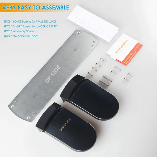 Vista 6 de Simpletome - Toallero de papel para colocar debajo del gabinete con adhesivo o perforación, aleación de aluminio + ABS (negro) tension arms, tear