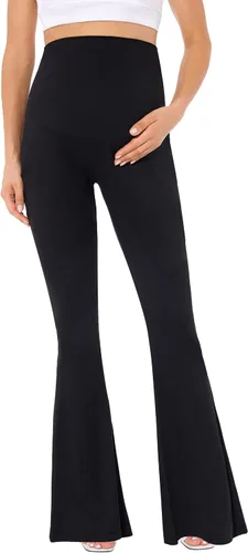 Vista 3 de Pantalones acampanados de maternidad sobre el vientreleggings elásticos con parte inferior acampanada estilo palazzo para yoga y trabajo