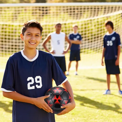 Vista 6 de Deekin Balón de fútbol a granel con aguja de bomba de tamaño 5/4/3 desinflado, pelota de fútbol oficial para interiores y exteriores, accesorios