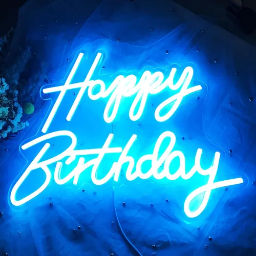 Vista 14 de Letrero de neón de feliz cumpleaños, reutilizable, luz LED azul de neón, decoración de fiesta de cumpleaños, funciona con USB, decorativo para telón
