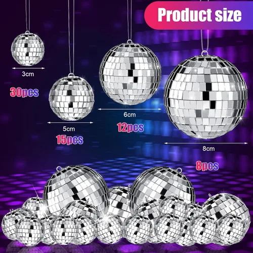 Vista 3 de 65 Piezas Bolas de Discoteca de Navidad Decoración Bolas de Discoteca Espejo Ornamento para Árbol de Navidad Tamaño Variado Bolas Plateadas