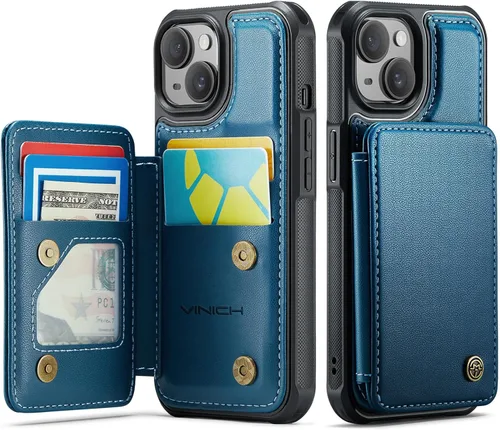 Vista 12 de Vinich for iPhone XR Wallet Case with Card Holder, Black RFID Blocking Credit Slots, Kickstand, Shockproof Flip Phone Cover, PU Leather, Double
