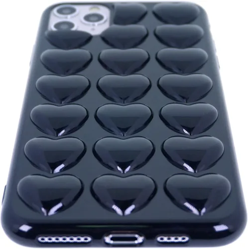 Vista 8 de Funda para iPhone 11 para mujer, funda de gel Kawaii 3D Pop Bubble Heart Kawaii, linda funda para iPhone 11 de 6.1 pulgadas, color negro