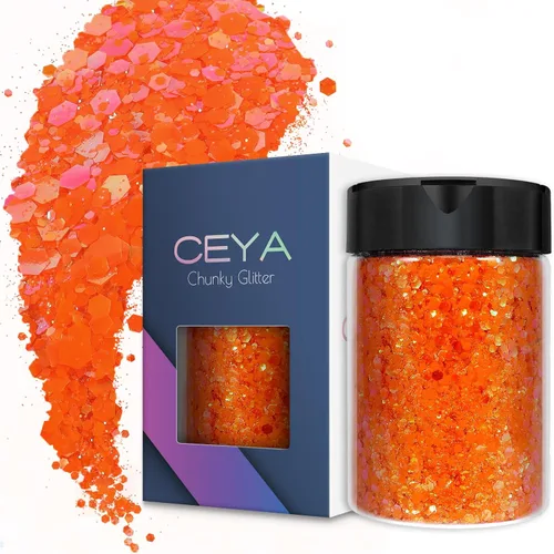 Vista 28 de Ceya Juego de purpurina gruesa de 32 colores, 11.28 onzas/11.29 oz de purpurina para manualidades en polvo mezclado con copos gruesos y finos cada