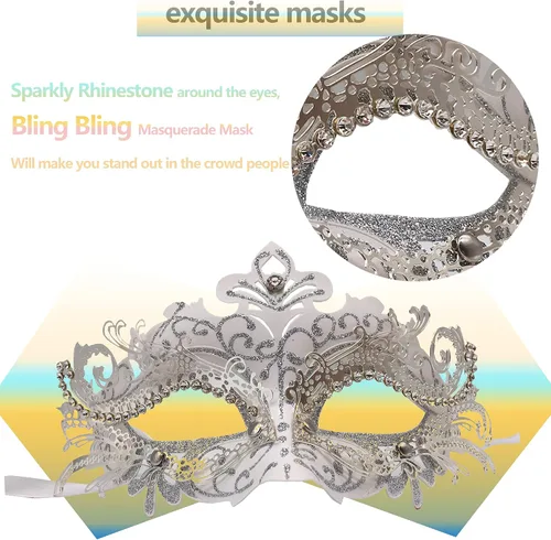 Vista 3 de Geek-M Máscara de mascarada para parejas, para mujeres y hombres, máscara de Mardi Gras, máscaras de disfraz para festivales de Navidad, fiesta