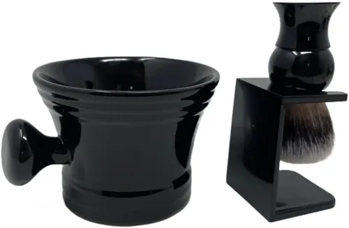 Vista 3 de G.B.S Cepillo de afeitar con jabón de afeitar natural, soporte para cepillo de afeitar y kit de taza de afeitar de cerámica