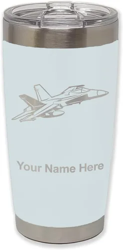 Vista 17 de LaserGram Taza aislada al vacío de 20 onzas, Fighter Jet 2, grabado personalizado incluido (negro)