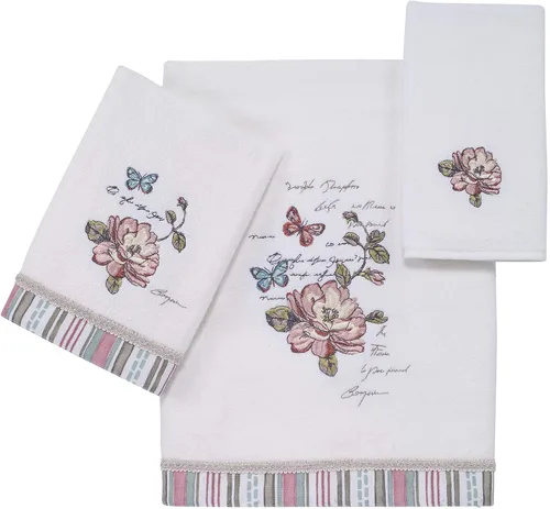 Vista 6 de Avanti Linens Butterfly Garden Collection, toalla de mano bordada, color blanco