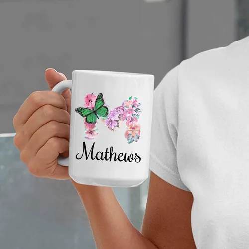 Vista 6 de Taza personalizada con nombre y alfabeto floral, taza personalizada con nombre e inicial, taza con nombre, regalo para mamá, hermana, niñas, tazas