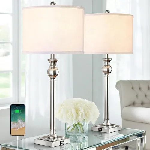 Vista 13 de Maxax Juego de 2 lámparas de mesa de latón dorado para sala de estar, lámparas modernas de buffet de 26 pulgadas, lámparas de mesita de noche