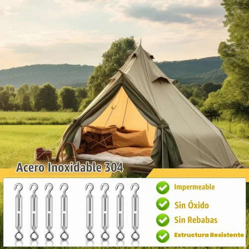 Vista 4 de Gisafai 32 tensores de gancho y ojo para cables, tensión de cuerda de alambre, gancho de tensor de acero inoxidable 304 resistente para valla