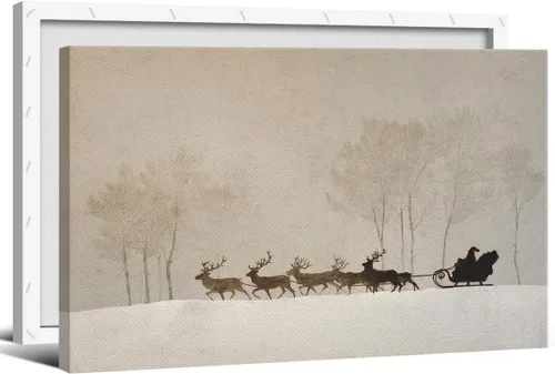 Vista 22 de Arte de pared en lona de árbol de Navidad y pino, póster rústico iluminado de abeto nevado, decoración de pared de vacaciones de invierno antigua