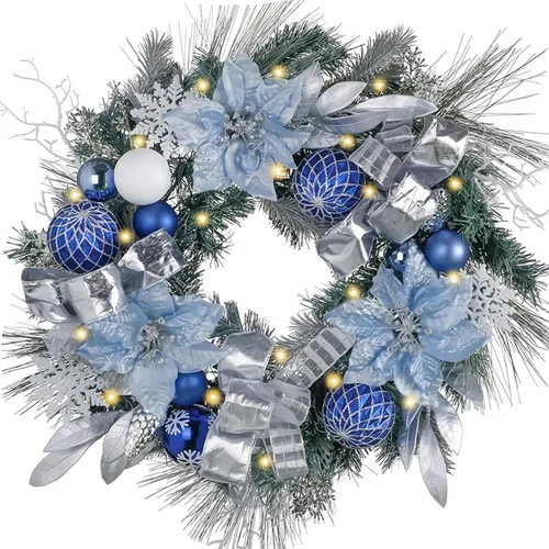 Vista 7 de Valery Madelyn 24" Pre-Lit Large Christmas Wreath for Front Door with Light Corona de Navidad plegable iluminada para exteriores con bolas de Oro