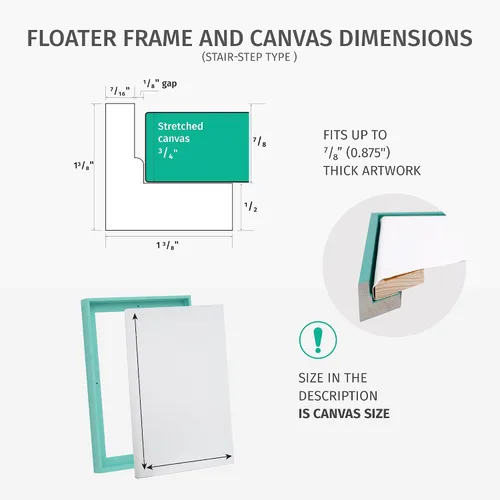 Vista 4 de PIXY CANVAS Paquete económico de lienzo estirado de 8 x 10 pulgadas de profundidad y marco flotante para tus pinturas, obras de arte, arte de pared