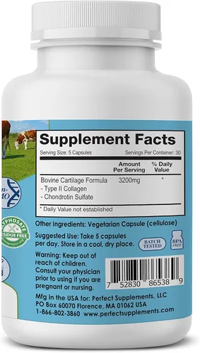 Vista 2 de Perfect Supplements Colágeno perfecto tipo II - 150 cápsulas - Colágeno natural tipo II - Criado en pastos - Apoyo a la salud de las articulaciones
