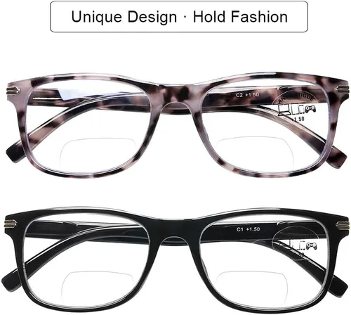 Vista 2 de DOOViC Gafas de lectura bifocales, paquete de 2 lentes de lectura con bloqueo de luz azul, negra/tortuga, bisagra de resorte de calidad para hombres