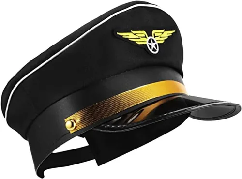 Vista 9 de Ciieeo Sombrero de disfraz de capitán, accesorio para sombrero de capitán de yate, gorra de piloto ajustable, Negro