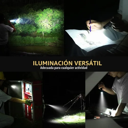 Vista 7 de V6 - Linterna recargable de 1300 lúmenes, linternas LED compactas y potentes con carga rápida tipo C, indicador de batería inteligente, 6 modos