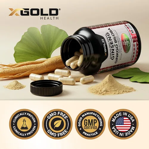 Vista 6 de X Gold Health Panax Ginseng rojo coreano + ginkgo biloba – 7% de ginsenósidos extra fuerte – Energía, memoria, enfoque y apoyo cerebral – Suplemento