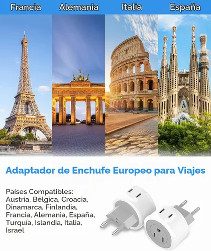 Vista 3 de Paquete de 2 adaptadores de enchufe de viaje europeos, adaptador de enchufe de EE. UU. a Europa