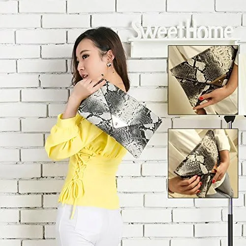 Vista 3 de Bolso de mano con diseño de piel de serpiente para mujer, bolso de hombro con cadena