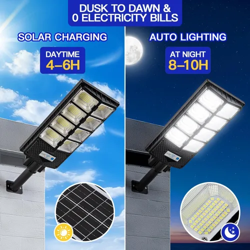 Vista 6 de Farolas solares para exteriores, IP67 impermeable, con sensor de movimiento, control remoto y automático del atardecer al amanecer, LED brillante
